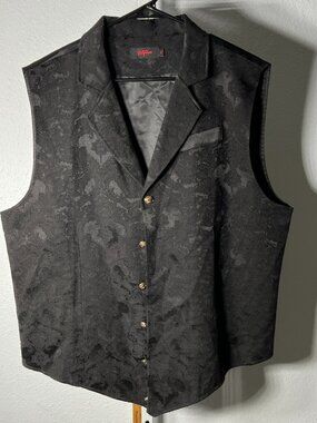 Vatpava Black Goth Gothic Embroidered Paisley Vest SZ XL